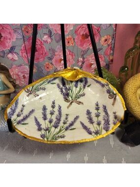DECOUPAGE CLAM SHELL DECOUPAGE FLOWERS TRINKET DISH